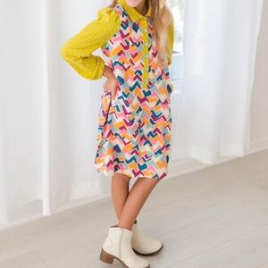 NEW Finding Foxtale‎ Girls Artist Dress Size 8 Limon Pink Retro Colorful $58